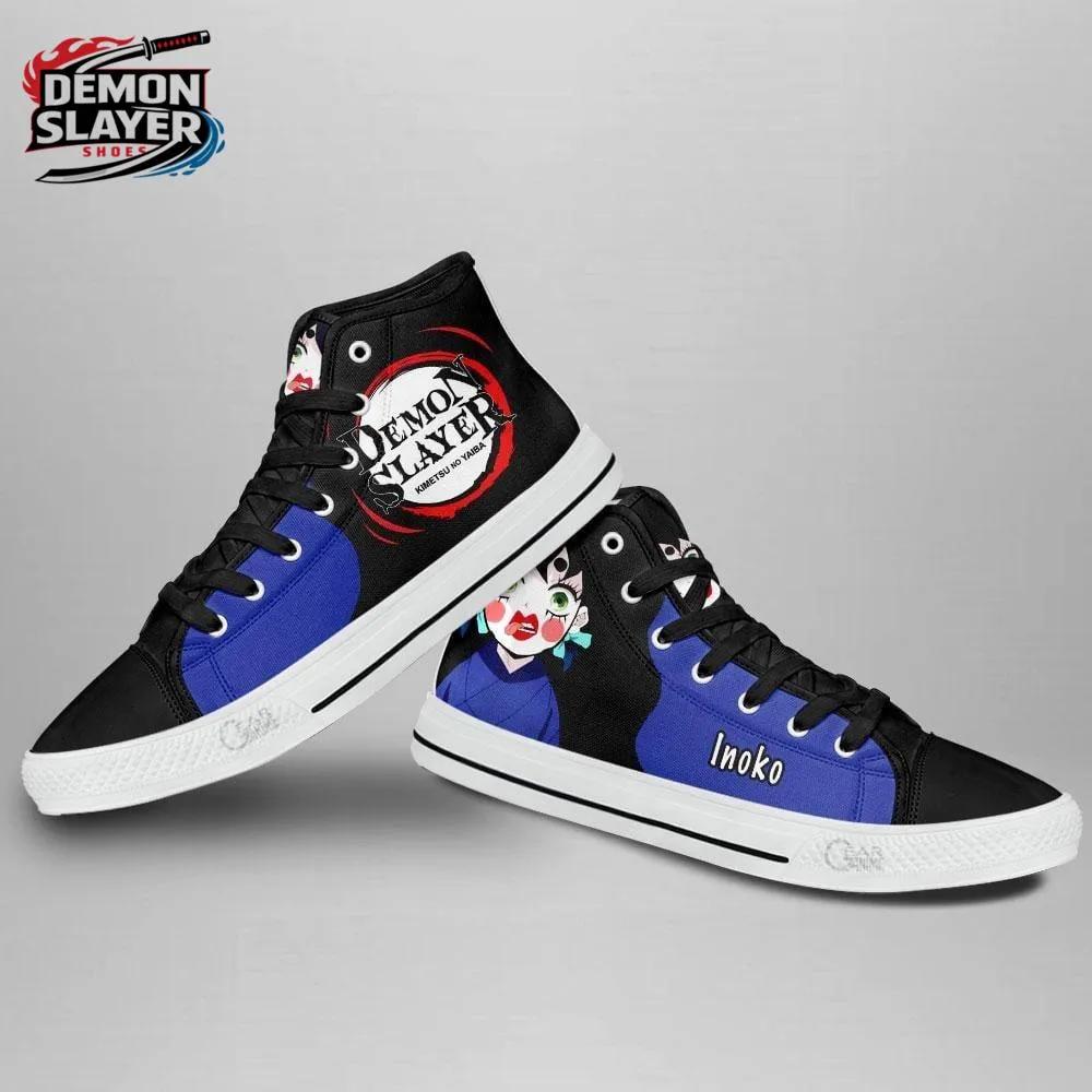 Black Blue Inoko Chibi Logo High Tops Canvas Shoes – Demon Slayer Inosuke Hashibira Shoes Black Blue Inoko Chibi Logo High Tops Canvas Shoes – Demon Slayer Inosuke Hashibira Shoes