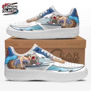 White Aqua Boar Mask Motion Inosuke Low-Top Leather Sneakers – Demon Slayer Inosuke Hashibira Shoes