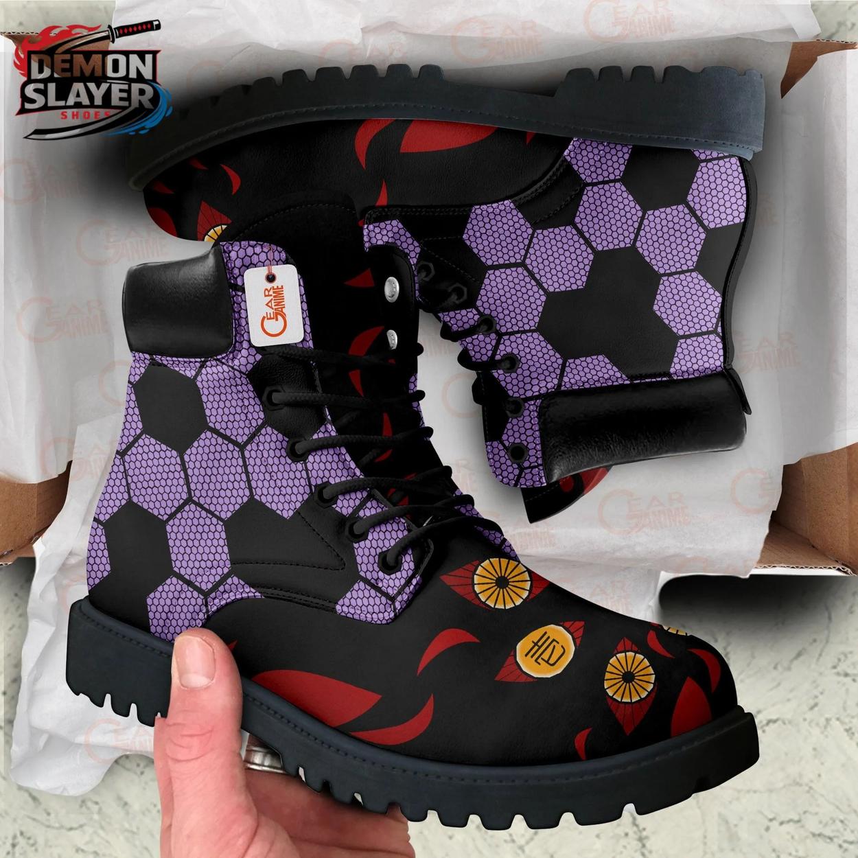 Purple Hexagon Red Eye Kokushibo Combat Boots – Demon Slayer Kokushibo Shoes Purple Hexagon Red Eye Kokushibo Combat Boots – Demon Slayer Kokushibo Shoes