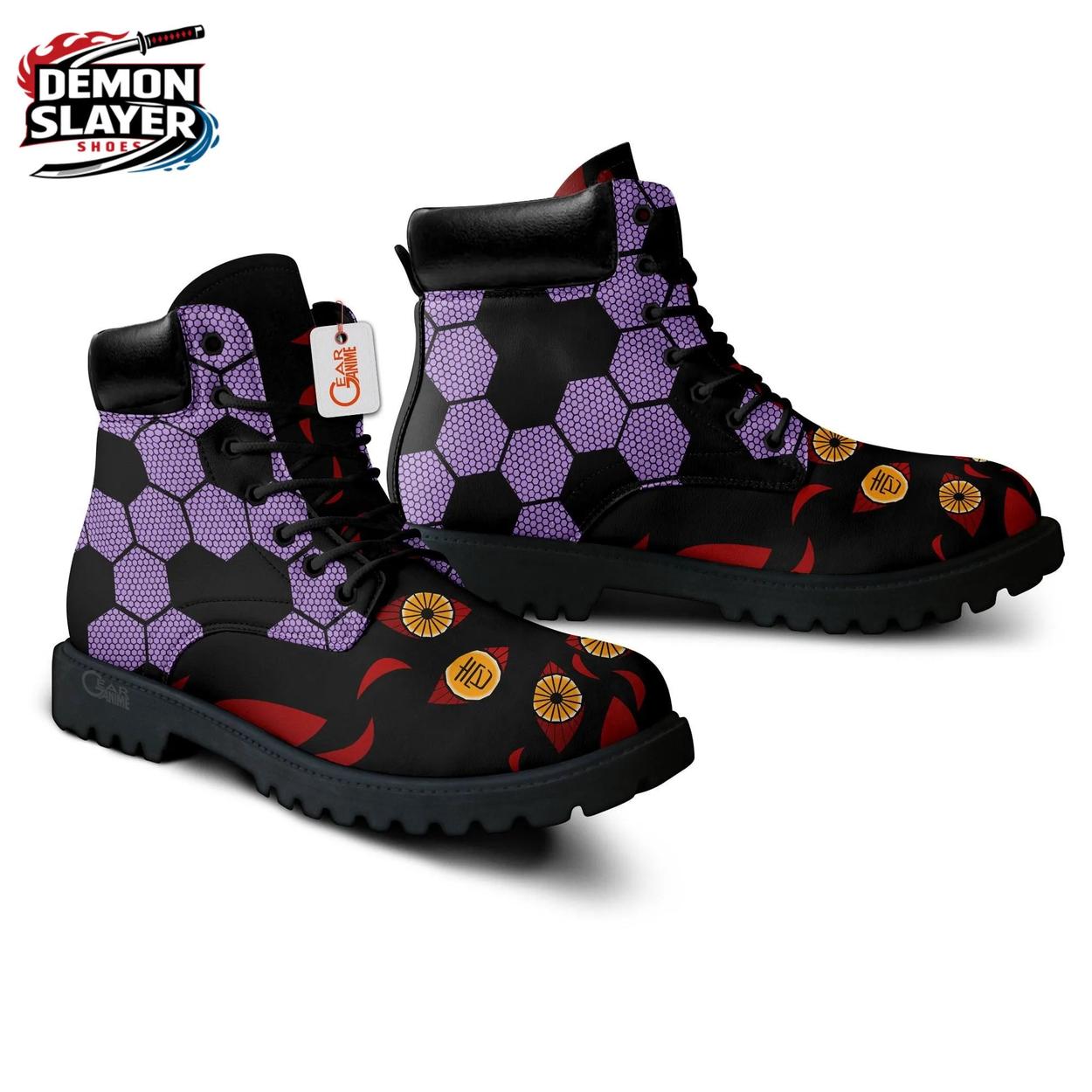 Purple Hexagon Red Eye Kokushibo Combat Boots – Demon Slayer Kokushibo Shoes Purple Hexagon Red Eye Kokushibo Combat Boots – Demon Slayer Kokushibo Shoes