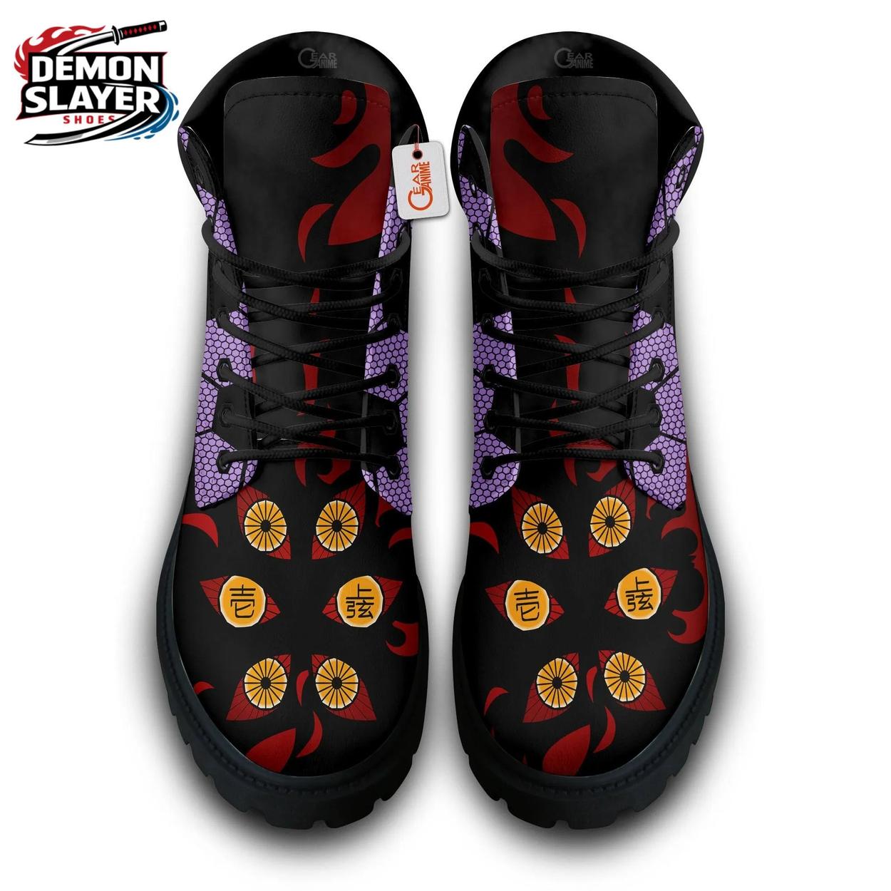 Purple Hexagon Red Eye Kokushibo Combat Boots – Demon Slayer Kokushibo Shoes Purple Hexagon Red Eye Kokushibo Combat Boots – Demon Slayer Kokushibo Shoes