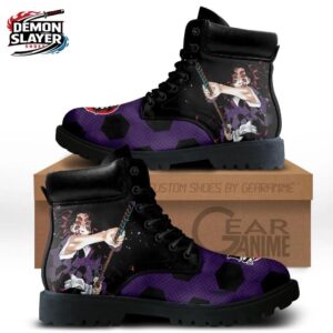 Black Purple Hexagon Portrait Kokushibo Combat Boots – Demon Slayer Kokushibo Shoes