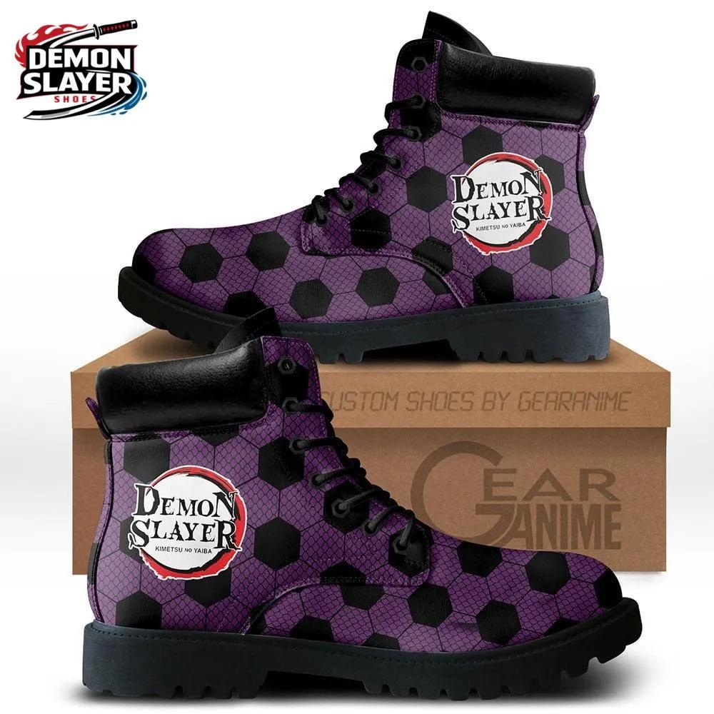 Purple Black Hexagon Logo Kokushibo Combat Boots – Demon Slayer Kokushibo Shoes Purple Black Hexagon Logo Kokushibo Combat Boots – Demon Slayer Kokushibo Shoes