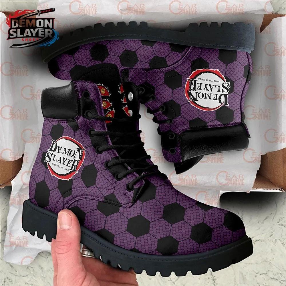 Purple Black Hexagon Logo Kokushibo Combat Boots – Demon Slayer Kokushibo Shoes Purple Black Hexagon Logo Kokushibo Combat Boots – Demon Slayer Kokushibo Shoes