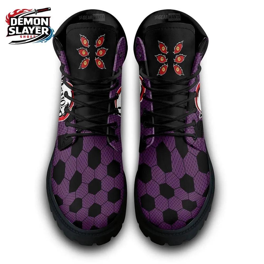 Purple Black Hexagon Logo Kokushibo Combat Boots – Demon Slayer Kokushibo Shoes Purple Black Hexagon Logo Kokushibo Combat Boots – Demon Slayer Kokushibo Shoes
