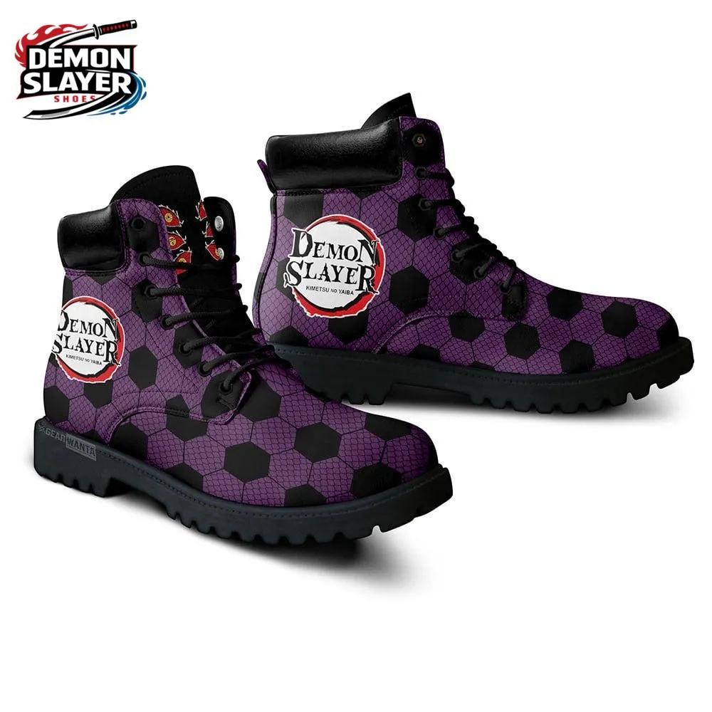 Purple Black Hexagon Logo Kokushibo Combat Boots – Demon Slayer Kokushibo Shoes Purple Black Hexagon Logo Kokushibo Combat Boots – Demon Slayer Kokushibo Shoes