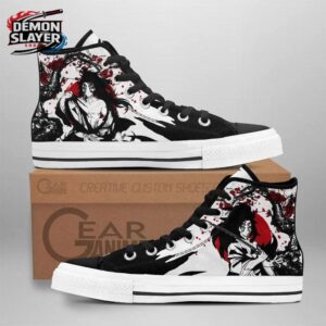 Black White Red Manga Portrait Kokushibo High Tops Canvas Shoes – Demon Slayer Kokushibo Shoes