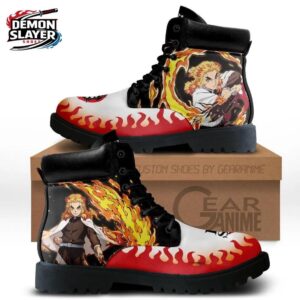 Black Red Flame Portrait Rengoku Combat Boots – Demon Slayer Rengoku Shoes