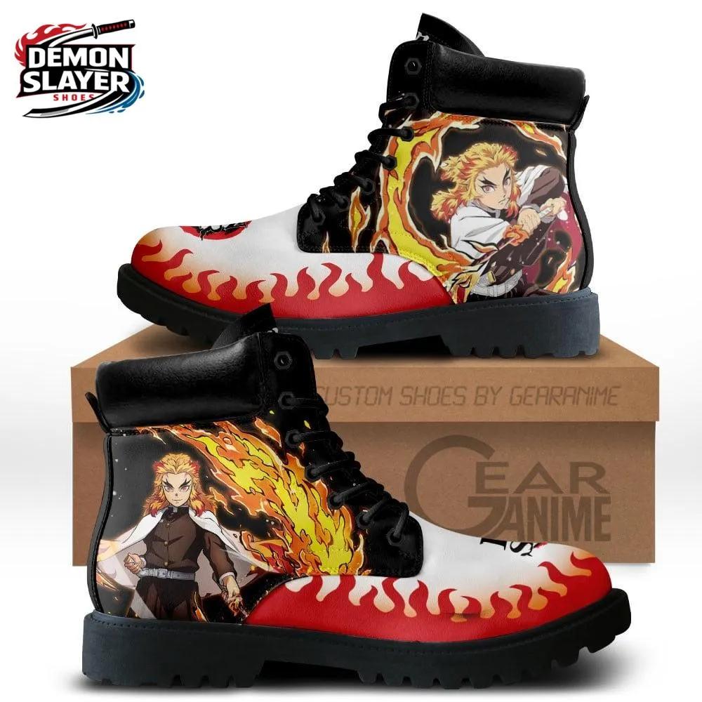 Black Red Flame Portrait Rengoku Combat Boots – Demon Slayer Rengoku Shoes Black Red Flame Portrait Rengoku Combat Boots – Demon Slayer Rengoku Shoes