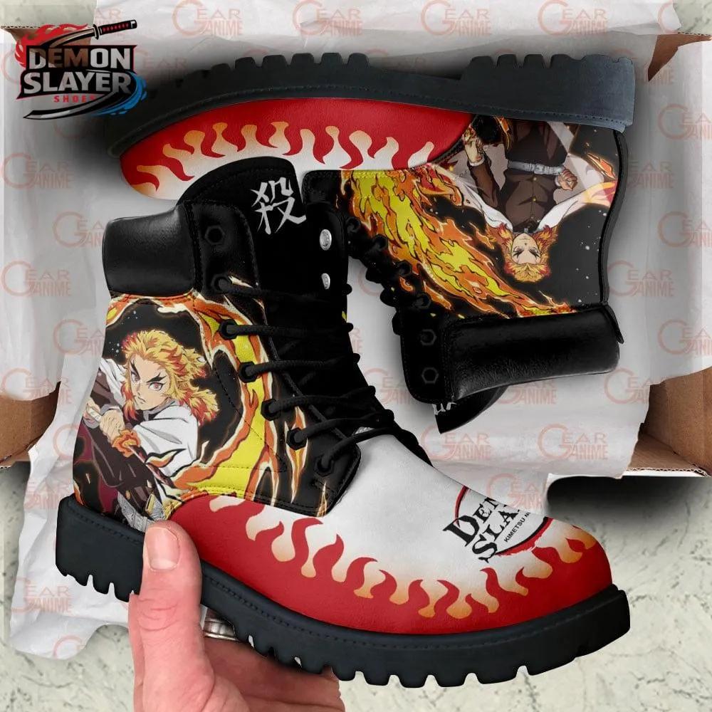 Black Red Flame Portrait Rengoku Combat Boots – Demon Slayer Rengoku Shoes Black Red Flame Portrait Rengoku Combat Boots – Demon Slayer Rengoku Shoes