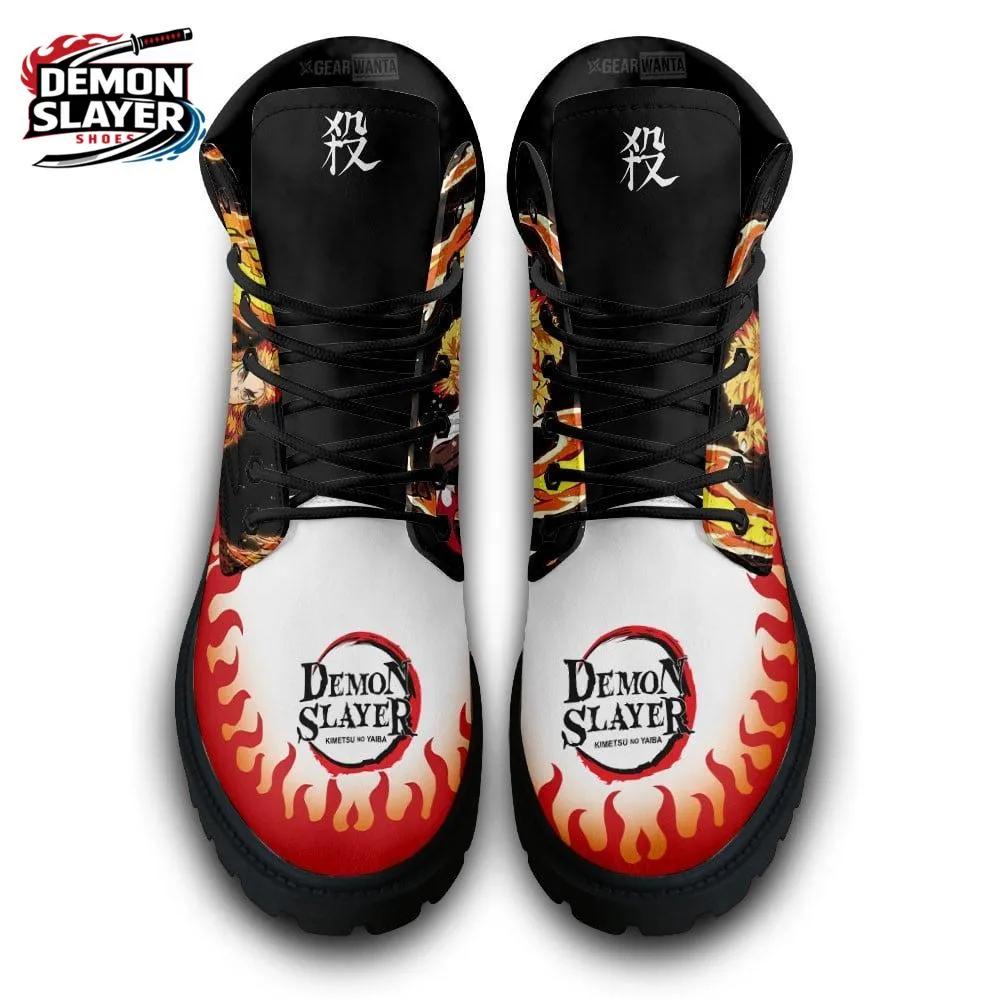 Black Red Flame Portrait Rengoku Combat Boots – Demon Slayer Rengoku Shoes Black Red Flame Portrait Rengoku Combat Boots – Demon Slayer Rengoku Shoes