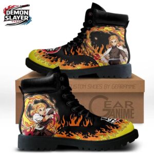 Black Orange Flame Portrait Rengoku Combat Boots – Demon Slayer Rengoku Shoes