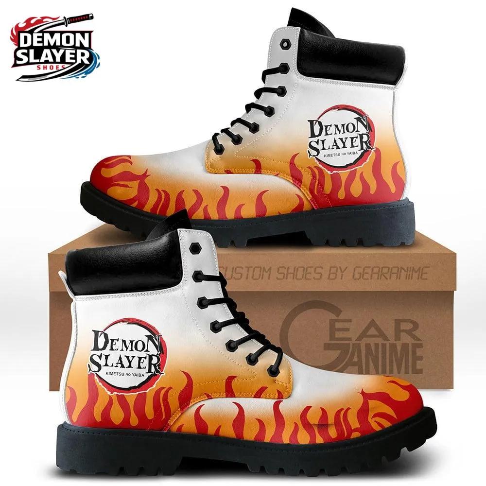 White Orange Flame Logo Rengoku Combat Boots – Demon Slayer Rengoku Shoes White Orange Flame Logo Rengoku Combat Boots – Demon Slayer Rengoku Shoes