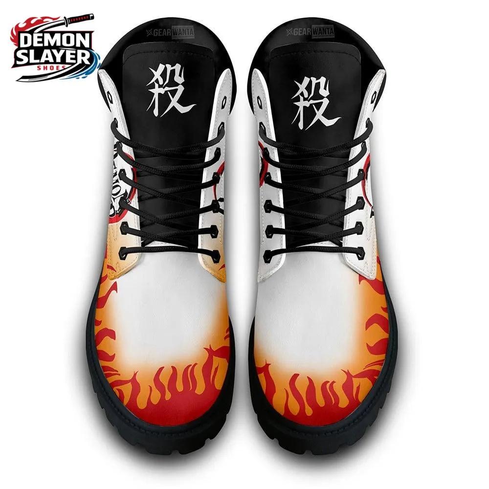 White Orange Flame Logo Rengoku Combat Boots – Demon Slayer Rengoku Shoes White Orange Flame Logo Rengoku Combat Boots – Demon Slayer Rengoku Shoes