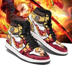 Yellow Burgundy Flame Crest Rengoku High-Top Leather Sneakers – Demon Slayer Rengoku Shoes