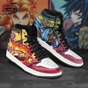 Yellow Blue Flame Water Rengoku Giyu High-Top Leather Sneakers – Demon Slayer Rengoku Shoes