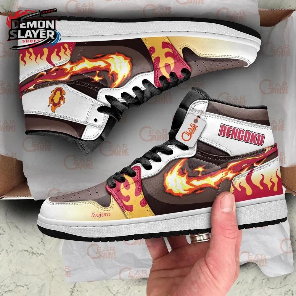 Brown White Flame Rengoku High-Top Leather Sneakers – Demon Slayer Rengoku Shoes Brown White Flame Rengoku High-Top Leather Sneakers – Demon Slayer Rengoku Shoes