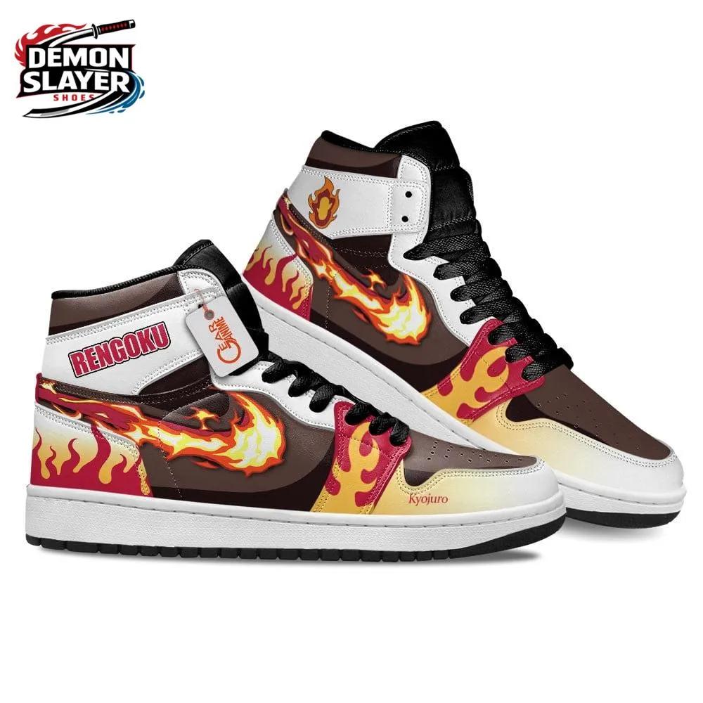 Brown White Flame Rengoku High-Top Leather Sneakers – Demon Slayer Rengoku Shoes Brown White Flame Rengoku High-Top Leather Sneakers – Demon Slayer Rengoku Shoes