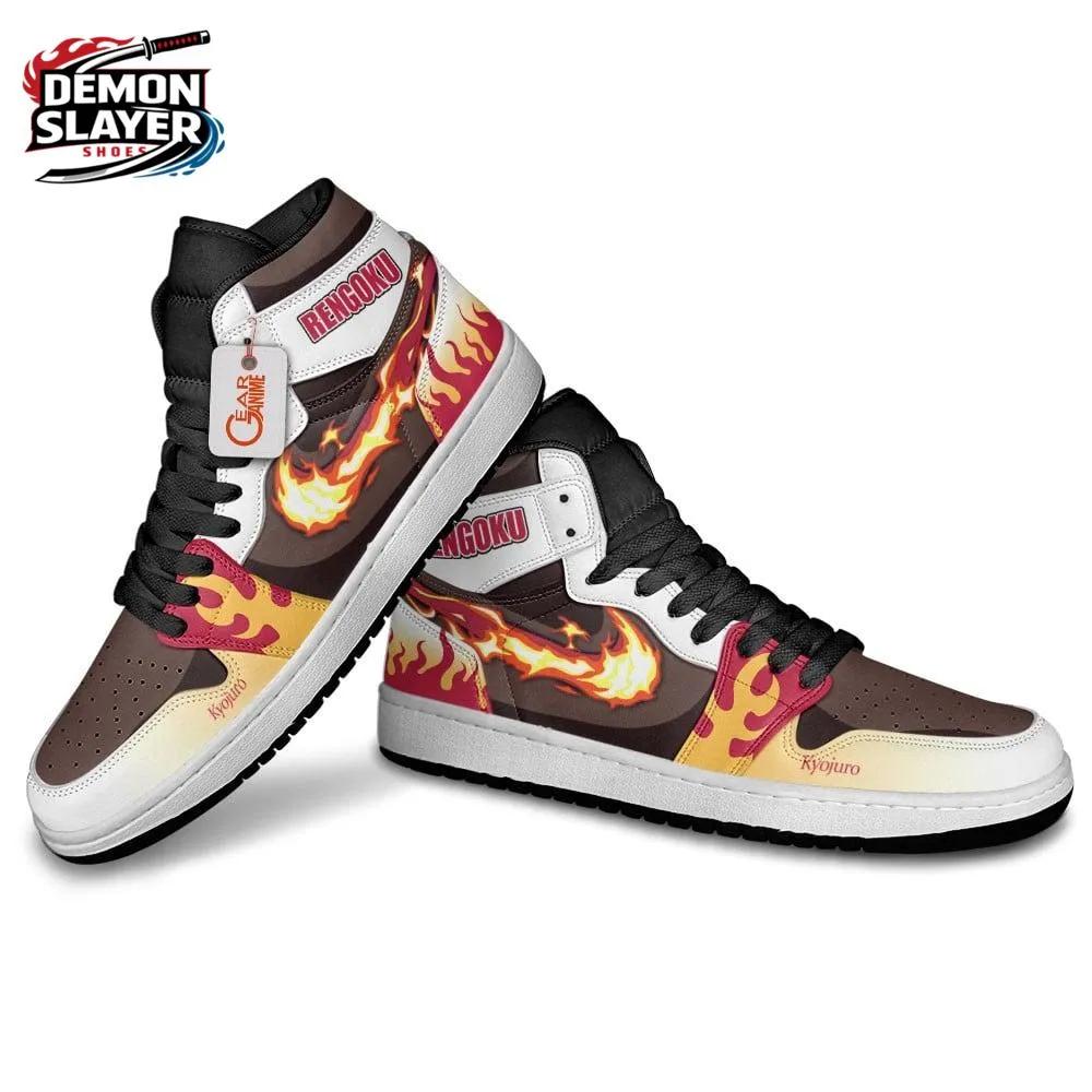 Brown White Flame Rengoku High-Top Leather Sneakers – Demon Slayer Rengoku Shoes Brown White Flame Rengoku High-Top Leather Sneakers – Demon Slayer Rengoku Shoes