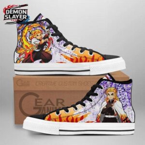Orange Purple Flame Portrait Rengoku High Tops Canvas Shoes – Demon Slayer Rengoku Shoes