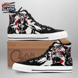 Black White Red Manga Portrait Rengoku High Tops Canvas Shoes – Demon Slayer Rengoku Shoes