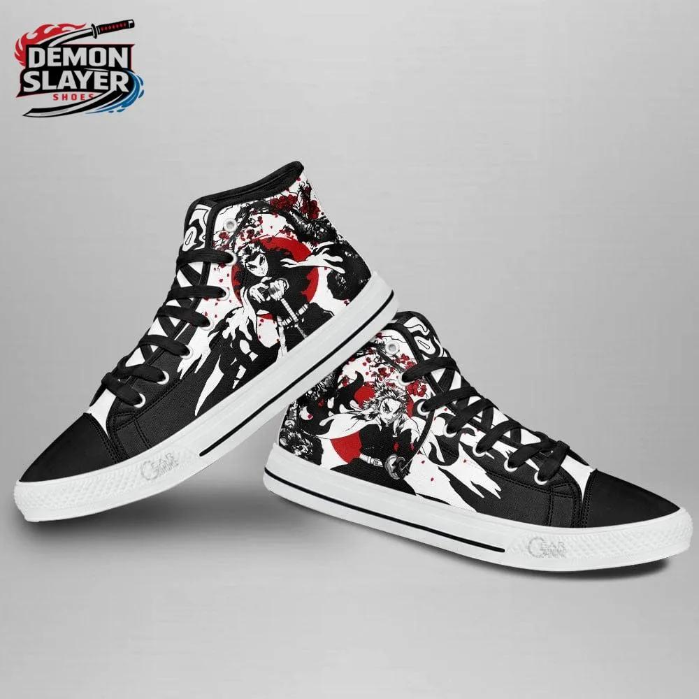 Black White Red Manga Portrait Rengoku High Tops Canvas Shoes – Demon Slayer Rengoku Shoes Black White Red Manga Portrait Rengoku High Tops Canvas Shoes – Demon Slayer Rengoku Shoes