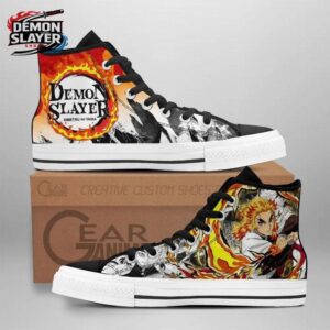 Orange Black Flame Manga Rengoku High Tops Canvas Shoes – Demon Slayer Rengoku Shoes