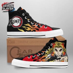 Black Red Flame Portrait Rengoku High Tops Canvas Shoes – Demon Slayer Rengoku Shoes