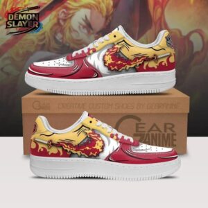 Red Yellow Flame Katana Kyojuro Rengoku Low-Top Leather Sneakers – Demon Slayer Rengoku Shoes