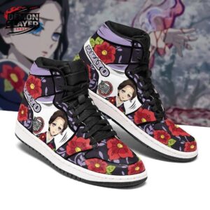 Purple Black Red Floral Portrait Lady Tamayo High-Top Leather Sneakers – Demon Slayer Lady Tamayo Shoes