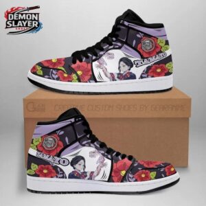Purple Red Floral Portrait Lady Tamayo High-Top Leather Sneakers – Demon Slayer Lady Tamayo Shoes