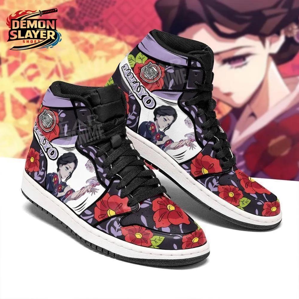 Purple Red Floral Portrait Lady Tamayo High-Top Leather Sneakers – Demon Slayer Lady Tamayo Shoes Purple Red Floral Portrait Lady Tamayo High-Top Leather Sneakers – Demon Slayer Lady Tamayo Shoes