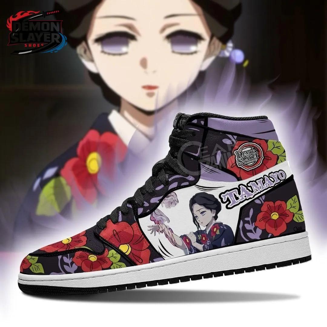 Purple Red Floral Portrait Lady Tamayo High-Top Leather Sneakers – Demon Slayer Lady Tamayo Shoes Purple Red Floral Portrait Lady Tamayo High-Top Leather Sneakers – Demon Slayer Lady Tamayo Shoes