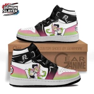 Black White Pink Green Portrait Mitsuri High-Top Leather Sneakers – Demon Slayer Mitsuri Shoes