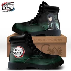 Black Green Mist Portrait Muichiro Combat Boots – Demon Slayer Muichiro Shoes