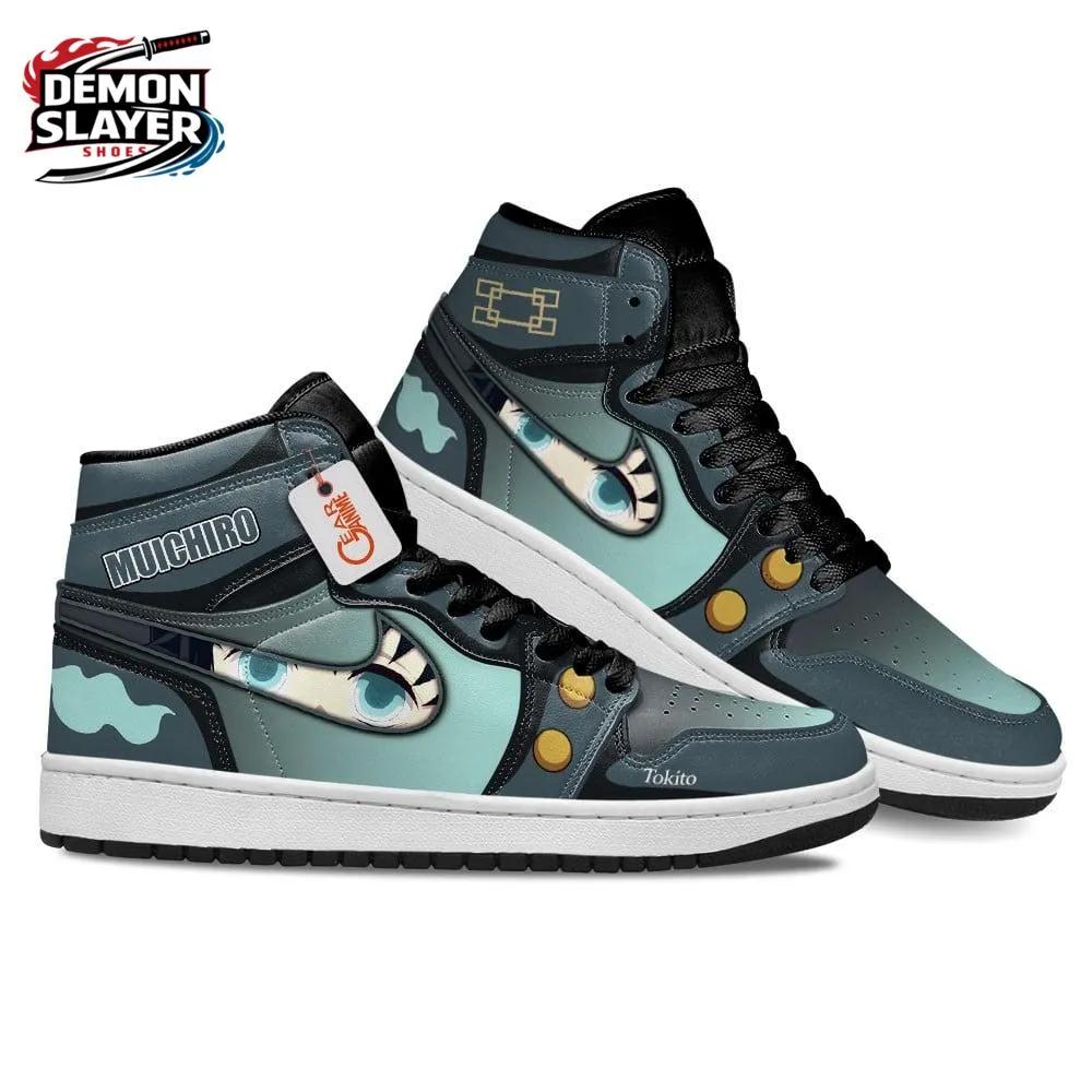 Dark Teal Eye Mist Muichiro High-Top Leather Sneakers – Demon Slayer Muichiro Shoes Dark Teal Eye Mist Muichiro High-Top Leather Sneakers – Demon Slayer Muichiro Shoes
