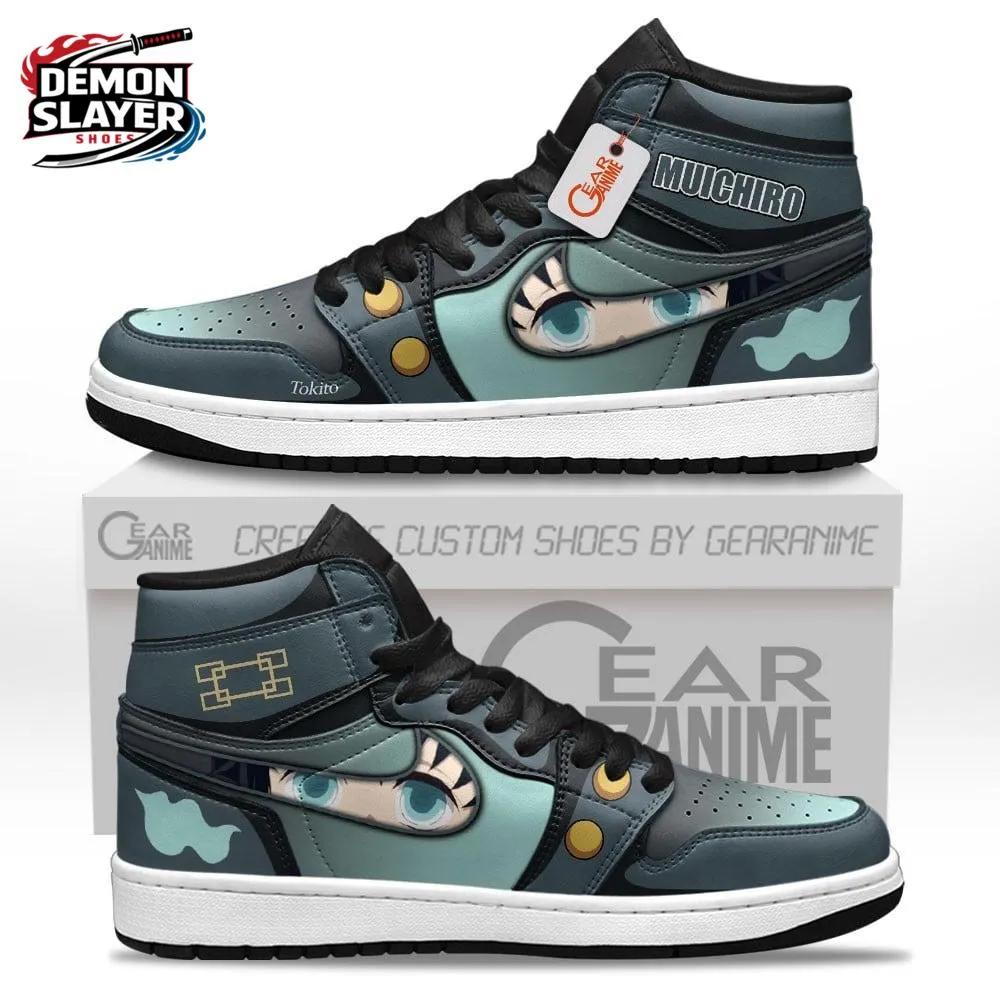 Dark Teal Eye Mist Muichiro High-Top Leather Sneakers – Demon Slayer Muichiro Shoes Dark Teal Eye Mist Muichiro High-Top Leather Sneakers – Demon Slayer Muichiro Shoes