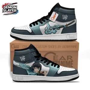 Teal Gray Mist Blade Portrait Muichiro High-Top Leather Sneakers – Demon Slayer Muichiro Shoes