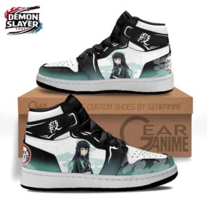 Black Teal Mist Portrait Muichiro High-Top Leather Sneakers – Demon Slayer Muichiro Shoes