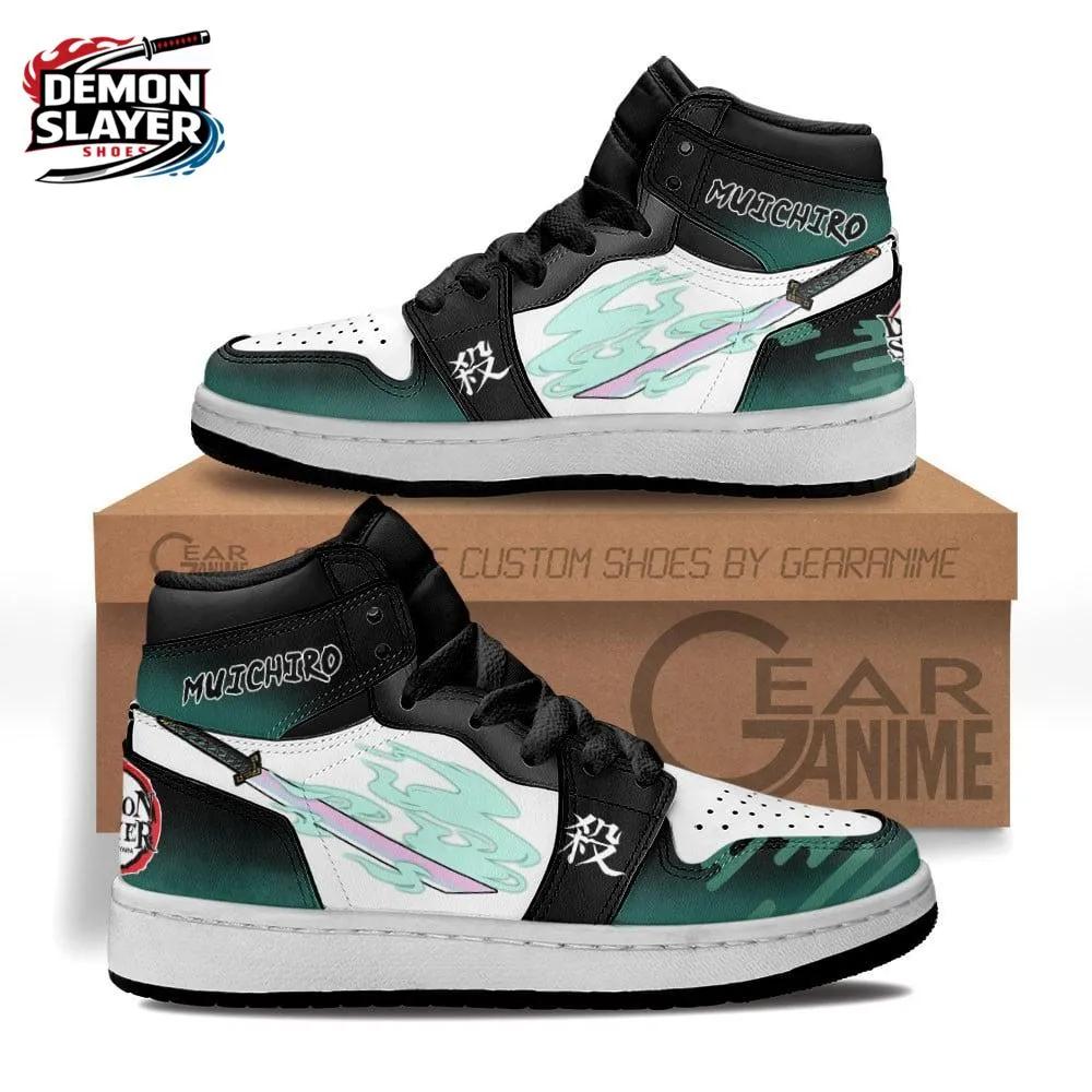 Black Teal Mist Blade Muichiro High-Top Leather Sneakers – Demon Slayer Muichiro Shoes Black Teal Mist Blade Muichiro High-Top Leather Sneakers – Demon Slayer Muichiro Shoes