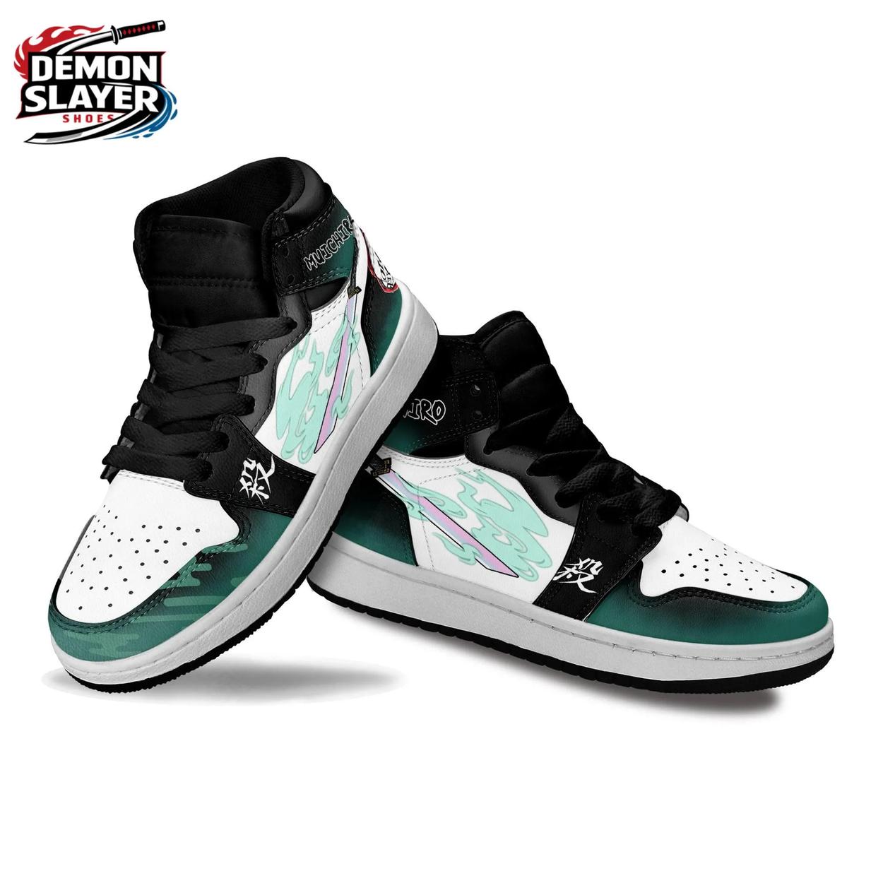 Black Teal Mist Blade Muichiro High-Top Leather Sneakers – Demon Slayer Muichiro Shoes Black Teal Mist Blade Muichiro High-Top Leather Sneakers – Demon Slayer Muichiro Shoes