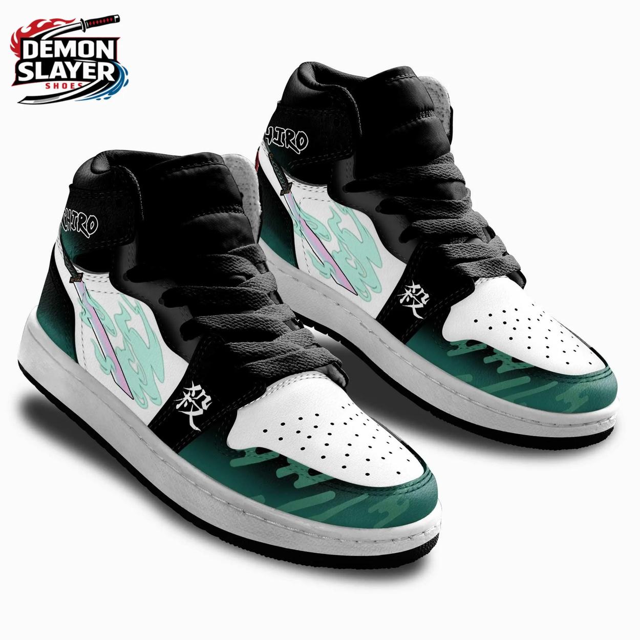 Black Teal Mist Blade Muichiro High-Top Leather Sneakers – Demon Slayer Muichiro Shoes Black Teal Mist Blade Muichiro High-Top Leather Sneakers – Demon Slayer Muichiro Shoes