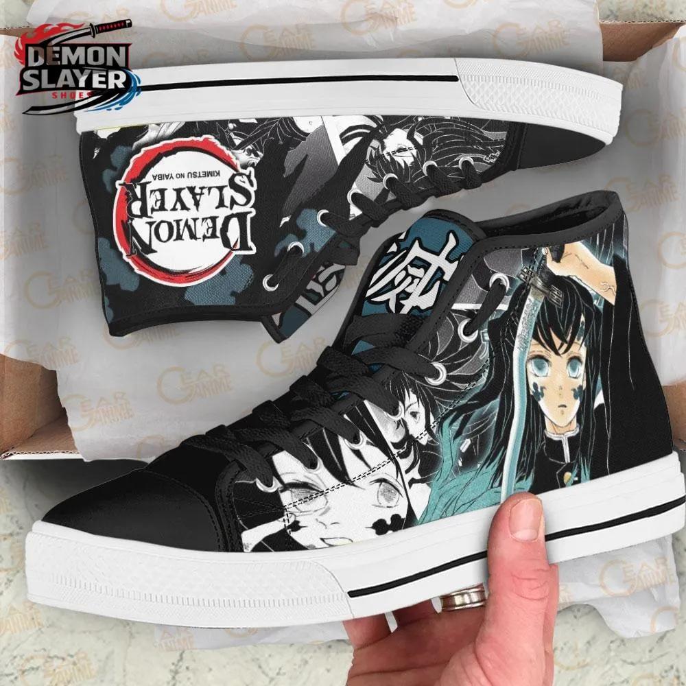 Black Teal Manga Portrait Logo Muichiro High Tops Canvas Shoes – Demon Slayer Muichiro Shoes Black Teal Manga Portrait Logo Muichiro High Tops Canvas Shoes – Demon Slayer Muichiro Shoes