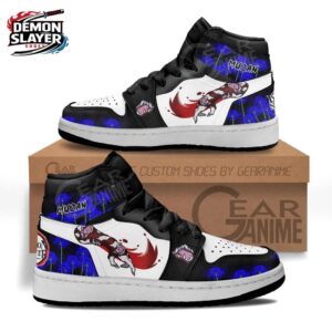 Black White Electric Blue Demon Crescent Muzan High-Top Leather Sneakers – Demon Slayer Muzan Kibutsuji Shoes