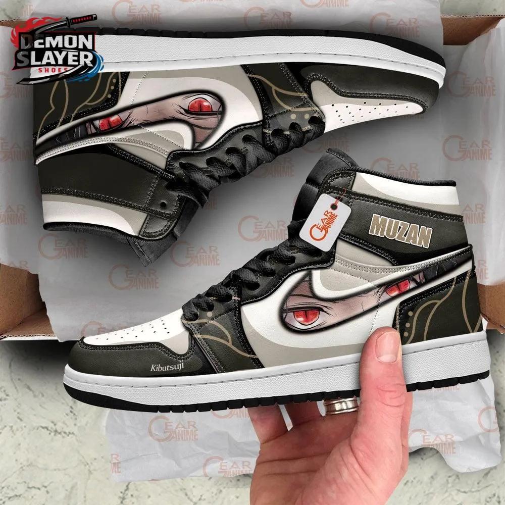Black White Red Eye Muzan High-Top Leather Sneakers – Demon Slayer Muzan Kibutsuji Shoes Black White Red Eye Muzan High-Top Leather Sneakers – Demon Slayer Muzan Kibutsuji Shoes