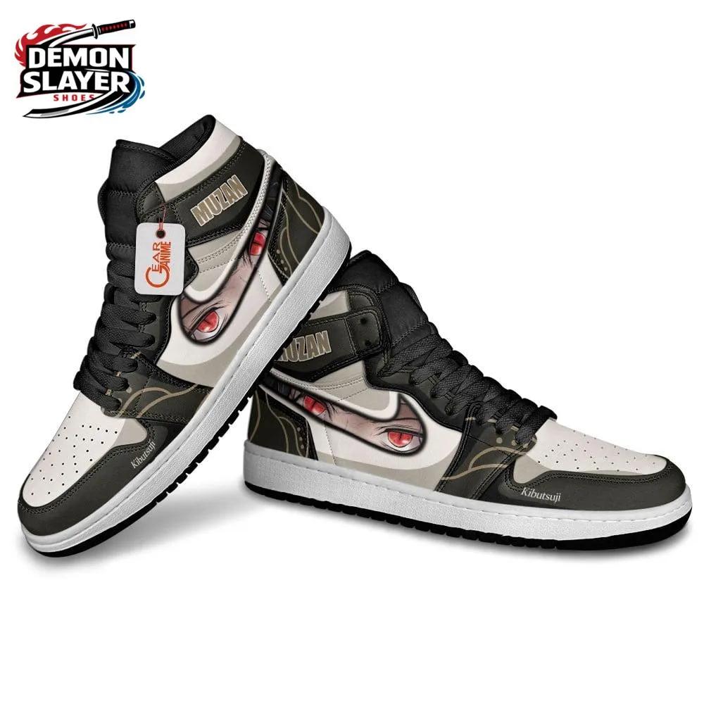 Black White Red Eye Muzan High-Top Leather Sneakers – Demon Slayer Muzan Kibutsuji Shoes Black White Red Eye Muzan High-Top Leather Sneakers – Demon Slayer Muzan Kibutsuji Shoes