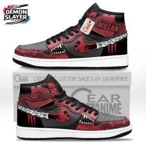 Red Black Fang Graphic Muzan High-Top Leather Sneakers – Demon Slayer Muzan Kibutsuji Shoes