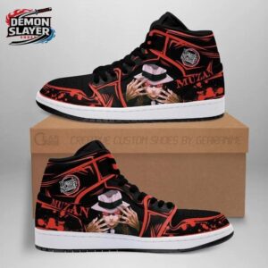 Black Red Geometric Portrait Muzan High-Top Leather Sneakers – Demon Slayer Muzan Kibutsuji Shoes