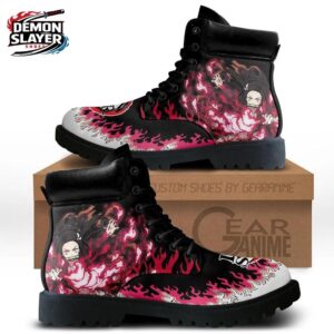 Black White Pink Flame Demon Form Nezuko Combat Boots – Demon Slayer Nezuko Shoes