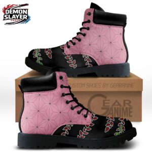 Pink Black Geometric Vine Nezuko Combat Boots – Demon Slayer Nezuko Shoes